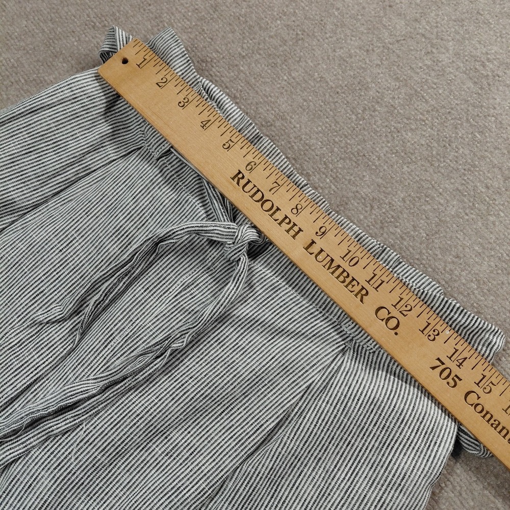 Max Studio Wide Leg Crop Pants Sz MEDIUM Linen Blend Black Vertical Striped Belt - Picture 4 of 11